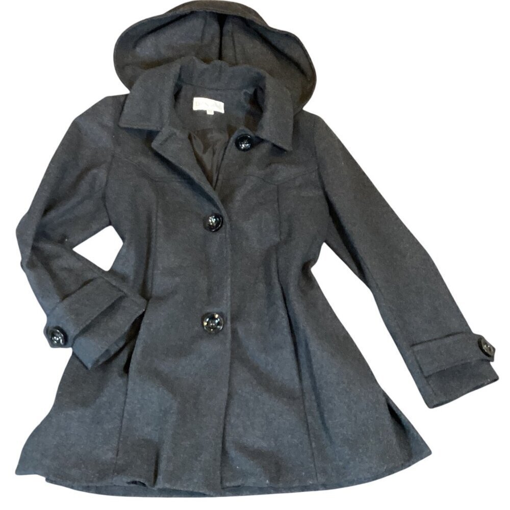 VTG Di' Nuovo Sz 34/Medium Gray Wool Removable-Hood Coat‎ #353F